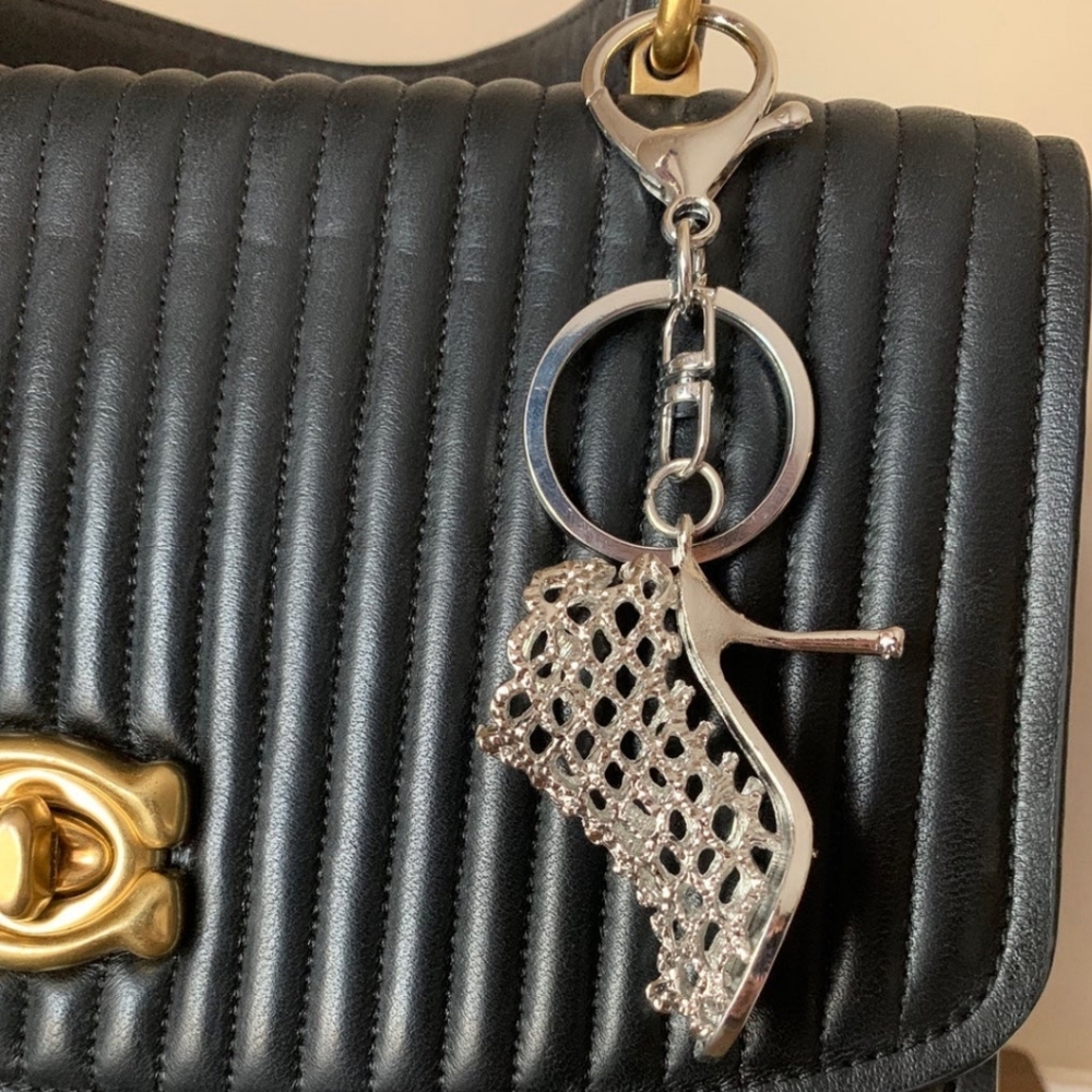 Shoe Heel Charm Rhinestones Keychain Purse Clip On